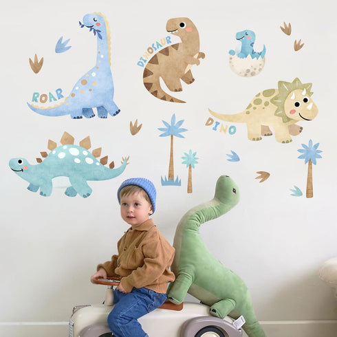 Yovkky Boho Baby Dinosaur Wall Decals Stickers, Dino Egg Palm Tree Footprints Neutral Toddler Nursery Decor, Home