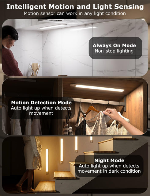 16" Counter 3-Color-Temps Closet (2 Pack, Ultra-Thin Under Cabinet Lighting Wireless, Aluminum Alloy Under Lights