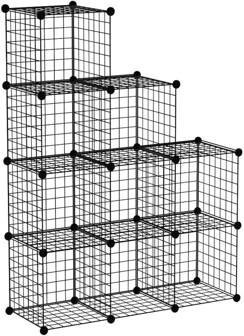 C&AHOME 9-Cube Wire Cube Storage Organizer, Metal, Modular Bookshelf, Ideal for Home, Living Room, Office (Black)