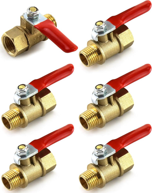 6 Pack 1/4" 1/4" QWORK Ball Valve, Heavy Duty Brass Ball Valve Shut Off Switch, Male x Female NPT Thread Pipe Fitting