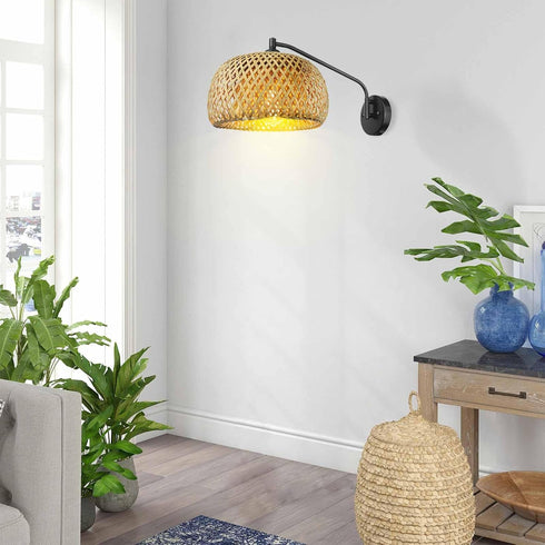 Natural Rattan Wall Sconce, Mini Bamboo Wall Light Fixture, Handmade Boho Rattan Light, Farmhouse Light Fixtures