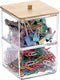 BTSKY Clear Stackable Paper Clip Holder with Bamboo Lid, 2-Layer Acrylic Office Supply Accessory Organizer