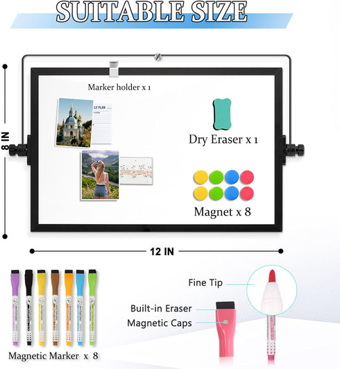 Magnetic Dry Erase White Board, 8" x 12" Double-Sided Desktop Whiteboard with Stand, Portable for Home, Office, School