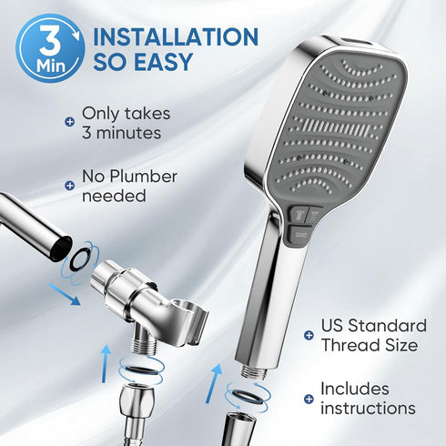 ENRUNEST Handheld,8 Nozzles,Built-in Pets,59 304 High Pressure Shower Head with Modes,Heat-Resistant Premium ABS