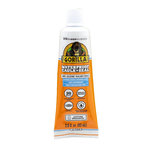 Gorilla Waterproof Caulk & Seal, 100% Silicone Sealant, White, 2.8oz Squeeze Tube (Pack of 2)