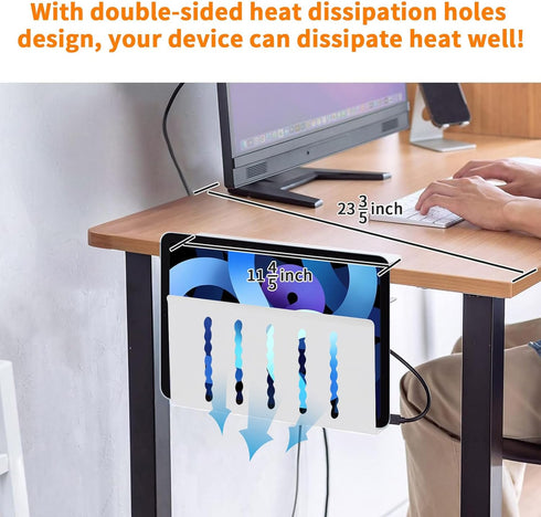 LUKETURE Desk Side Storage, Under Desk Steel Hanging Organizer, Laptop Holder with Pen Holder, No Drill Storage for