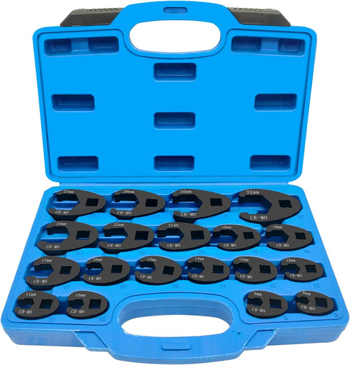 ZKTOOL 3/8” and 1/2” Drive Jumbo Crowfoot Flare Nut Wrench Set, 19PC Metric Tool, 8 to 32 mm Sizes