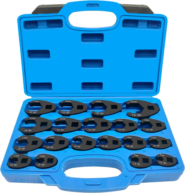 ZKTOOL 3/8” and 1/2” Drive Jumbo Crowfoot Flare Nut Wrench Set, 19PC Metric Tool, 8 to 32 mm Sizes