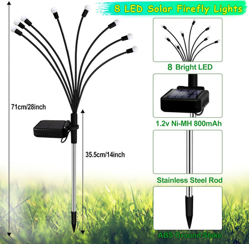2 Pack 16 Kohlrabi Solar Garden Lights Outdoor, LED Solar Blue Firefly Lights Waterproof, Sway by Wind, Swaying Light