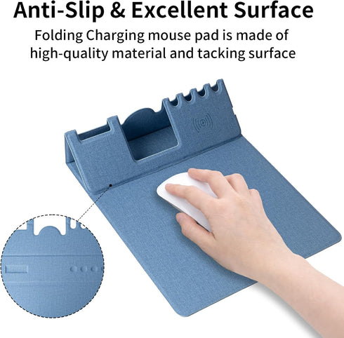 Tongyanat Mouse Pad with Phone Holder & Pen Holders, Wireless Charging Desk Mat, Mousepad Home Office Desk Pad