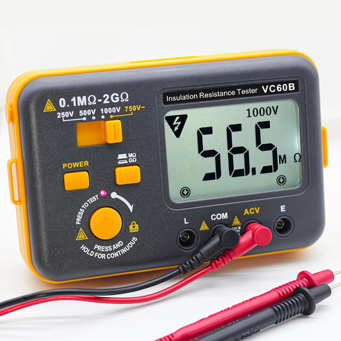 VC60B Digital Insulation Resistance Tester, Electrical Megaohm Meter with 250V/500V/1000V Test Voltage