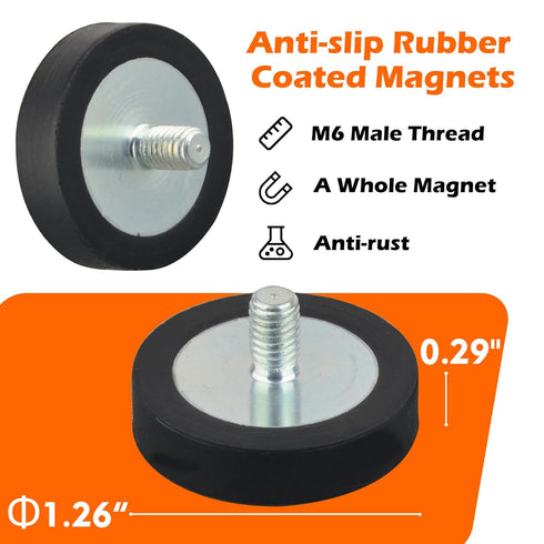 Duty,4PCS M6 Thread,40lbs MUTUACTOR Rubber Coated Neodymium Magnets Heavy Anti-Slip Rubber Rare Earth Magnet Male