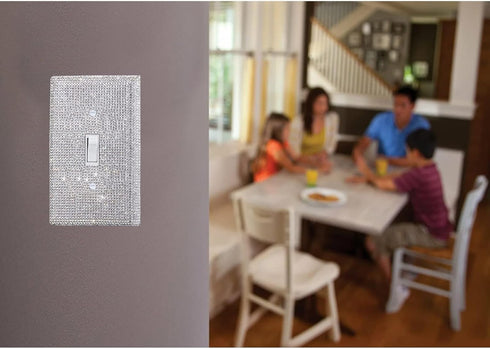 Silver Bling Rhinestones Single Toggle Switch Light Switch Cover Plates - Cute Sparkling Wall Plates for Home