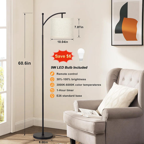 60" Dimmable Bulb, Ambimall Floor Lamp with Remote Control and Stepless Colors Temperature & Brightness Adjustable