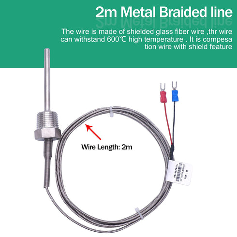 Twidec 2M NPT 1/2" (6X50MM) Pipe Thread Temperature Sensor Probe Two Wire Temperature Controller 0~600? 304 Stainless