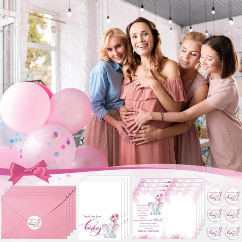 Zhanmai 50 Sets 50 50 50 Baby Shower Thank You Gift Cards Elephant Themed Baby Shower Thank You Notes with Envelopes