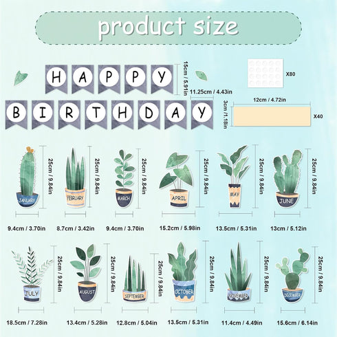 Boho Plant Birthday Bulletin Board Set, Happy Birthday Banner, Plants Cutouts for School Bedroom Decor