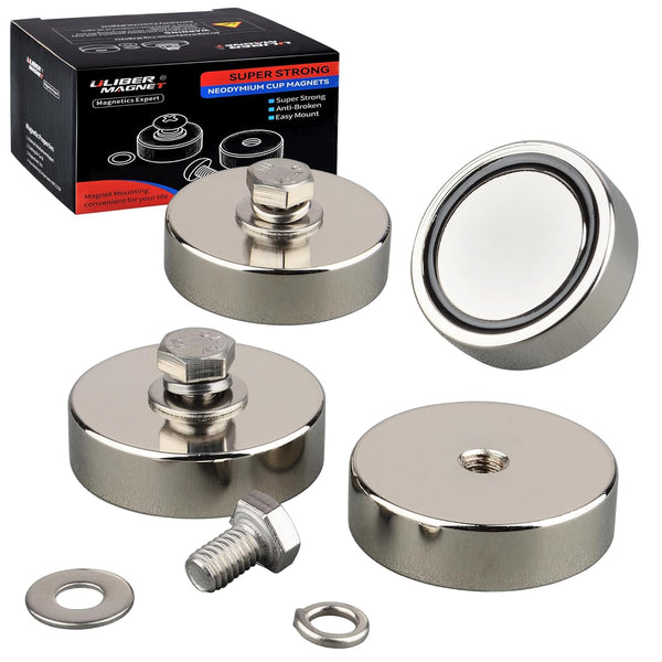 ULIBERMAGNET 88lb 4Pack Strong Neodymium Round Magnet with D1/4''-20 Female Thread, Powerful