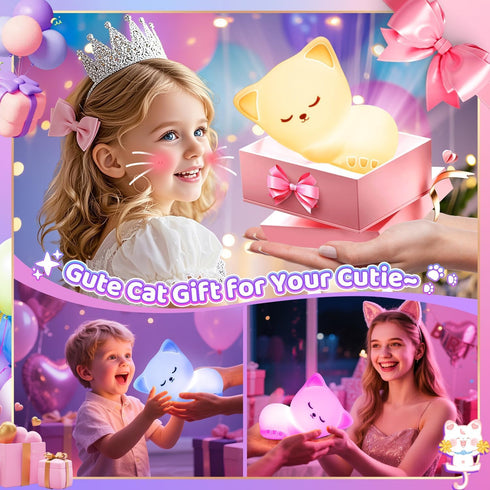 Kids,16 Lamp,Dimmable Night Light for Colors Cat Lamp Cute Baby Night Lights for Nursery,Silicone Rechargeable