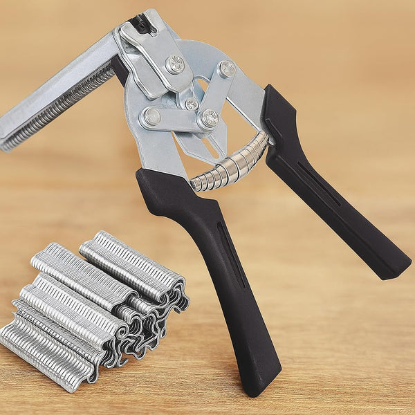 Seusoon Hog Ring Pliers Kit with 600 Galvanized Hog Rings Heavy Duty Cage