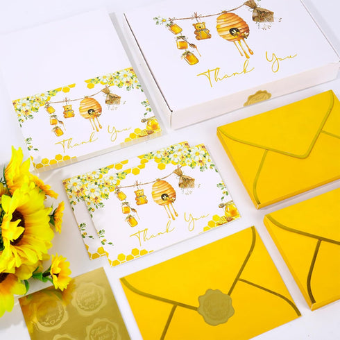 50 Pack Summer Whaline Little Honey Bee Baby Shower Thank You Cards Boxed Yellow Bear Greeting Cards with Envelopes