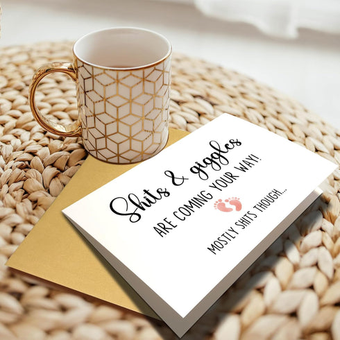 Chenive Funny Baby Shower Card for New Parents, New Baby Card for New Dad New Mom, Pregnancy Congratulations Card