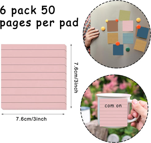 Whaline 300 Sheet Boho Lined Sticky Notes, Self Adhesive Notepads, 6 Pack for Home, School, and Office Supplies