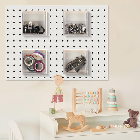 Soaoo 4 Pcs Pegboard Bins, Square Plastic Bins with Lids, Wall Mount White Magnetic Containers for Organizing