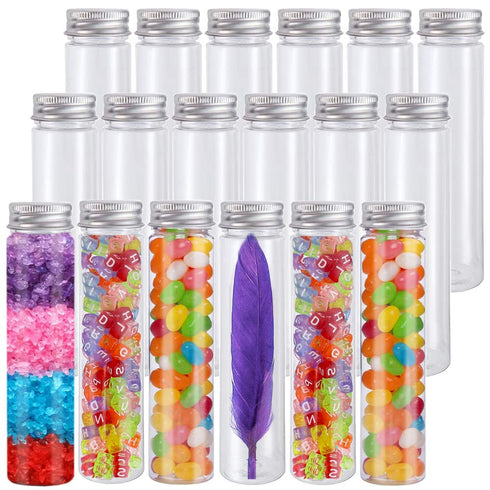 18 Pack 115ml Clear Plastic Test Tubes with Screw Caps, Flat-Bottomed Bath Salt Containers for Candy, Wedding Décor