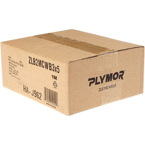 Plymor 3" x 5" Reclosable Plastic Bags, Case of 1,000, 2 Mil with White-Block Zipper