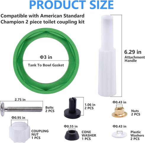 Toilet Tank to Bowl Gasket Kit for American Standards Toilet Part Champion 4 AS738756-0070A, Includes Gasket & Bolt Kit