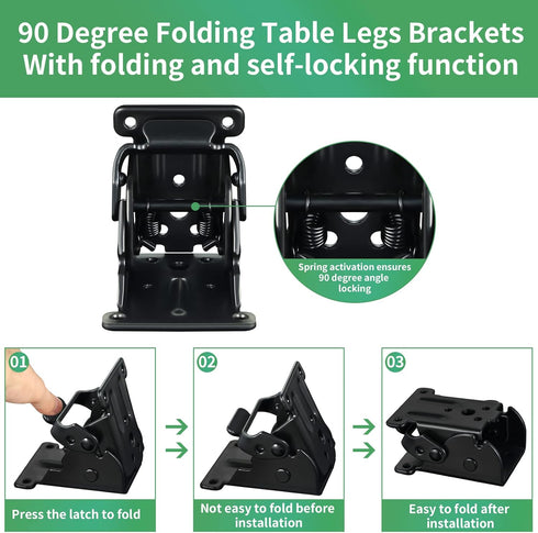 4 Pack 0-90 Folding Brackets Degrees Folding Table Legs Brackets Heavy Duty Lock Extension Support Bracket Black