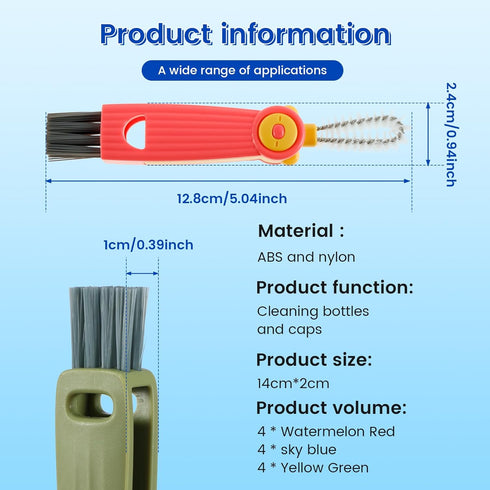 BXUYAOXMC 12 Pack 3 1 180 in Cup Lid Cleaning Brush, Rotatable Bottle Brush Gap Cleaner, Multifunctional Hangable