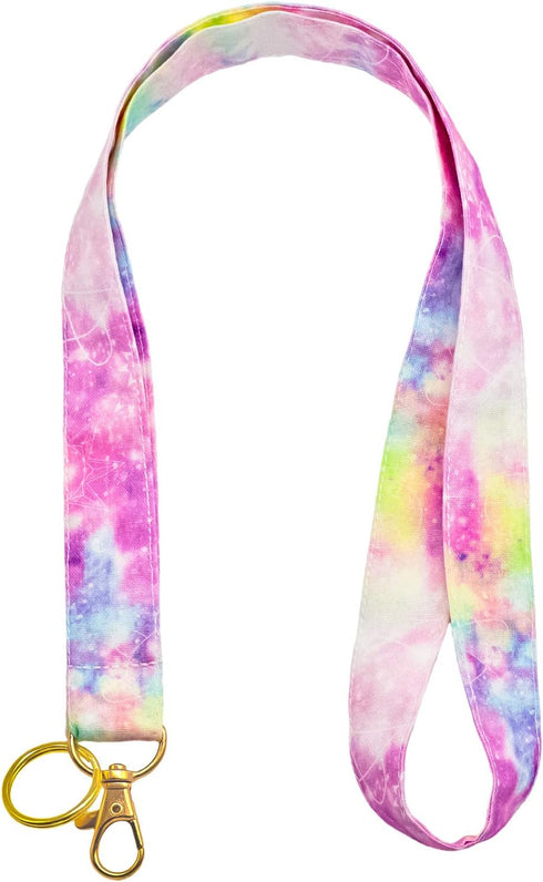 LNKRE JEWELRY Pink Rainbow Lanyard Keychain - Premium Soft Cotton Fabric Neck Lanyards with Metal Clasp for Women,