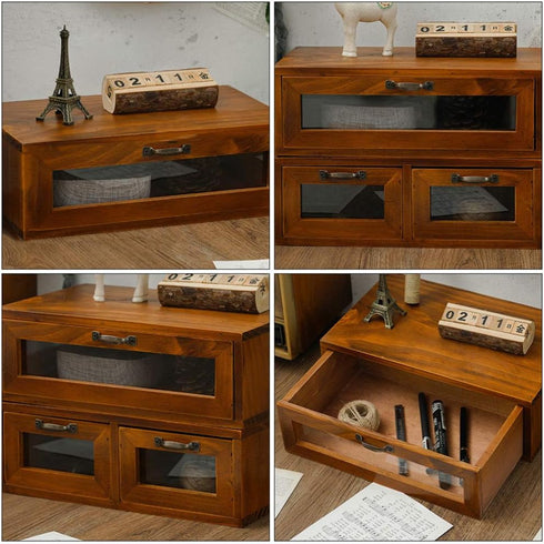 LIFKOME Wood Desk Organizer with 2 Drawers, Bamboo Storage Box for Coffee