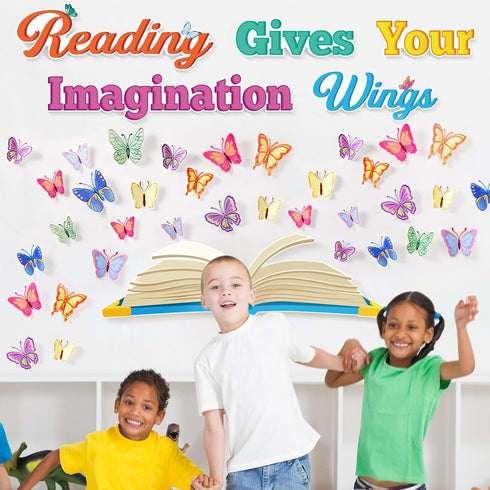 Classroom Reading Bulletin Board Set Butterfly Decorations Floral Paper Cutouts for Back to School Office Decor