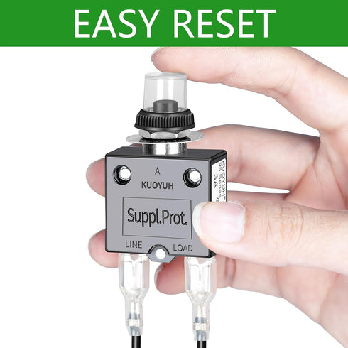 Push Button Circuit Breaker, Low Voltage Protector 3 Amp, Waterproof Cap Design, Manual Reset 32V Protection