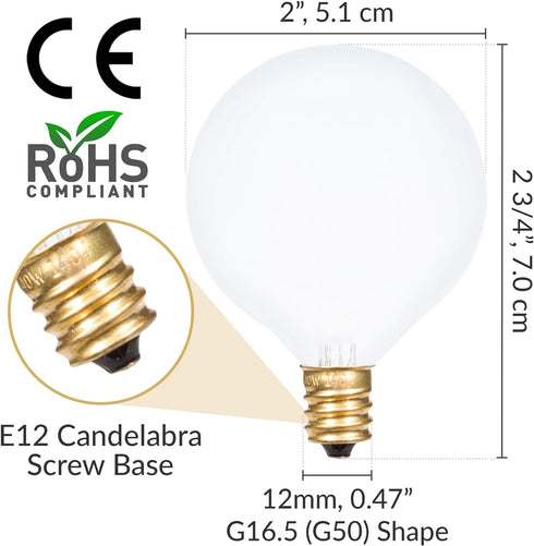 G16.5 Bulb 40W E12 (10 Pack) 120V, 2700K Dimmable Simba Lighting Small Globe Round Candelabra Base for Chandelier