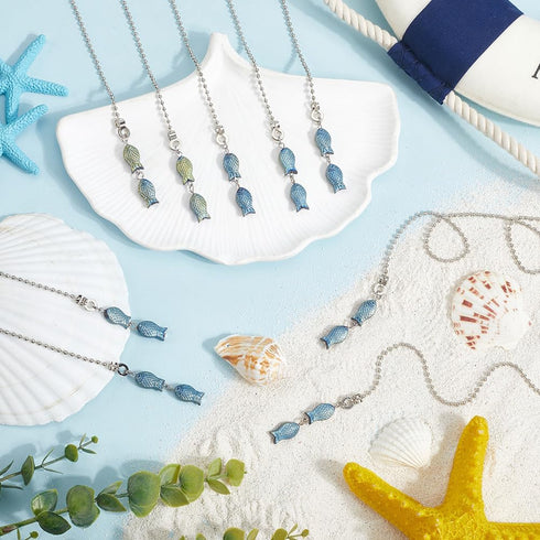 10Pcs CRASPIRE Fish Fan Pull Chain Frosted Electroplate Glass Fishes Beads Ocean Sea Animal Pendant Charm Hanging