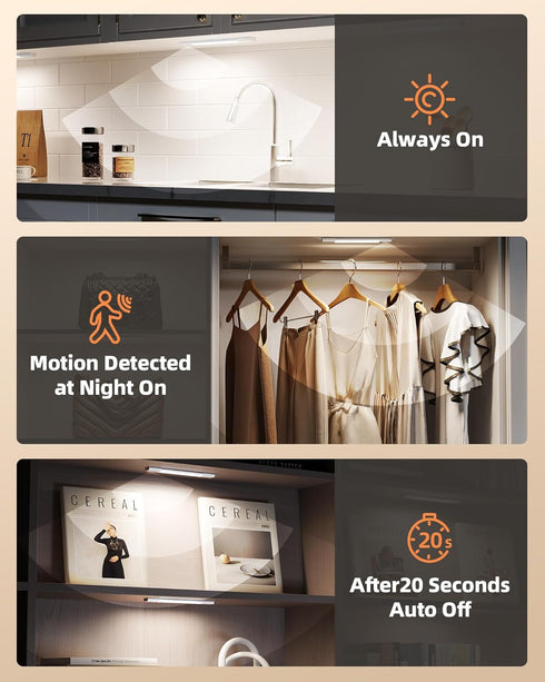Closet 50 Dimmable, 3 11.8 inch Counter (3 Pack) EZVALO Under Cabinet Lighting, Wireless Lights, LED Rechargeable