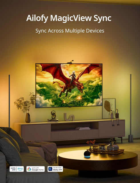 55-70 inch 12.48ft Ailofy Smart LED Backlight with Camera for Screens, LED Strip Lights Sync to Screen & Music, Color