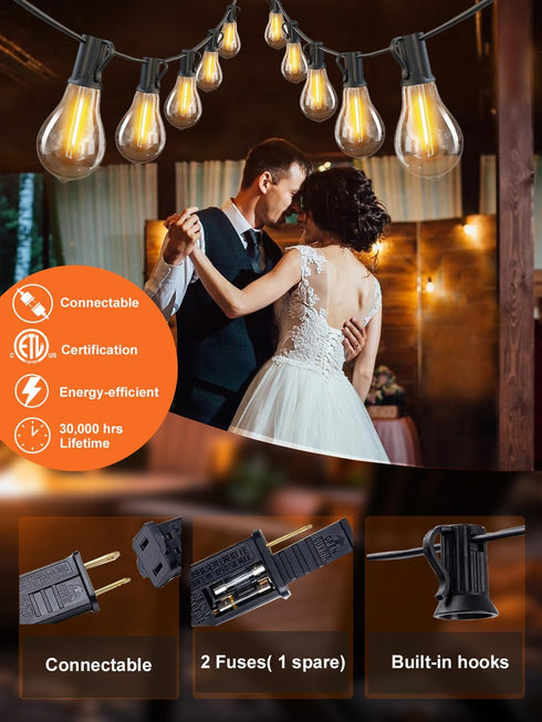 100FT 43 Dimmable A39 Bulbs 2700K DAMAING Outdoor String Lights Patio String Lights Waterproof with Shatterproof LED