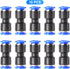 TAILONZ PNEUMATIC Blue Straight 1/8 inch Tube OD Push to Connect Tube Fittings, Pack of 2