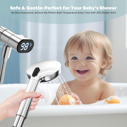 IPX7 JDO Shower Head Holder for Shower Head, Mount Bracket with LED Display Shower Thermometer, Waterproof Shower Head