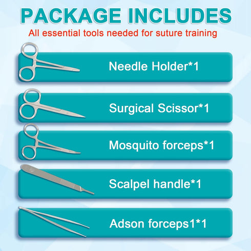 14 Suture Practice Kit for Medical Students, Large Silicone Pad Pre-Cut Wounds, Supplies for Vet/Nursing Students