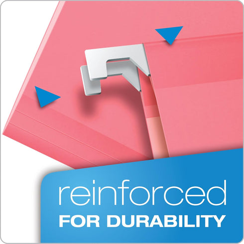 Pendaflex 04153 1/5 PIN Reinforced Hanging Folders, Legal Size, Pink, 25/BX