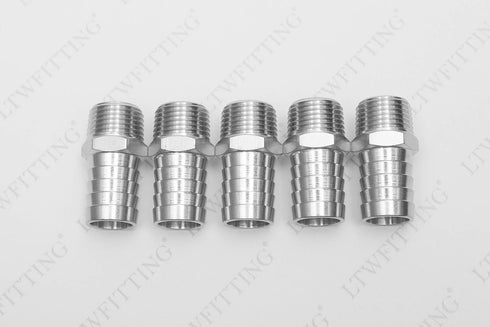 LTWFITTING Bar Production Stainless Steel 316 Barb Fitting Coupler/Connector 3/4" Hose ID x 1/2" Male NPT (Pack of 5)