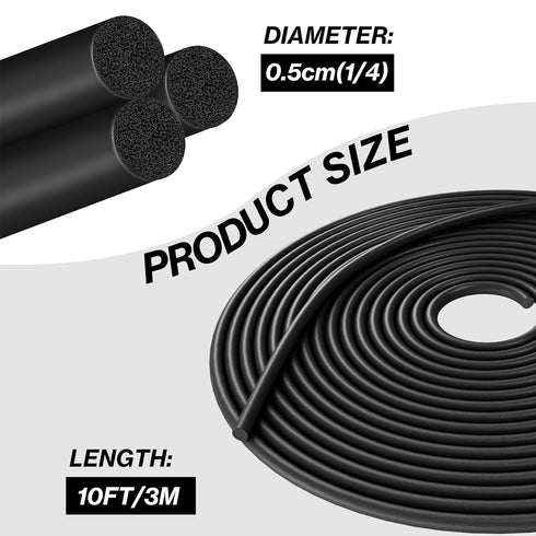 10FT Backer Rod 1/4 Inch Diameter Foam Caulk Concrete Expansion Joint Filler Black Rubber Caulk Saver Weather Stripping Concrete Filler Rope for Gaps and Joints Concrete Filling (1/4 Inch x 10FT)