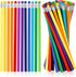 Whaline 48Pcs Colorful Pencils with Erasers - Rainbow Color Wooden Pencils Unsharpened for School and Office Stationery