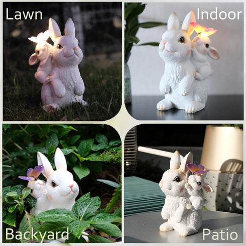 CORIETTA Mothers Day Gifts, Solar Garden Statues Rabbit with Solar Lights, Mother & Baby Bunny Figurine with Butterfly